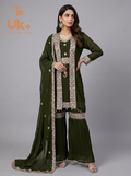 3Pc Embroidered Chiffon double Shirt, Plazo, Dupatta