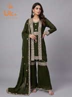 3Pc Embroidered Chiffon double Shirt, Plazo, Dupatta