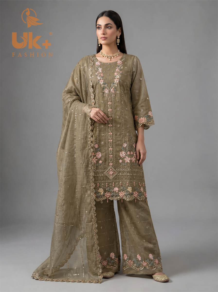 3Pc Embroidered Khaadi Shirt, Trouser, Dupatta