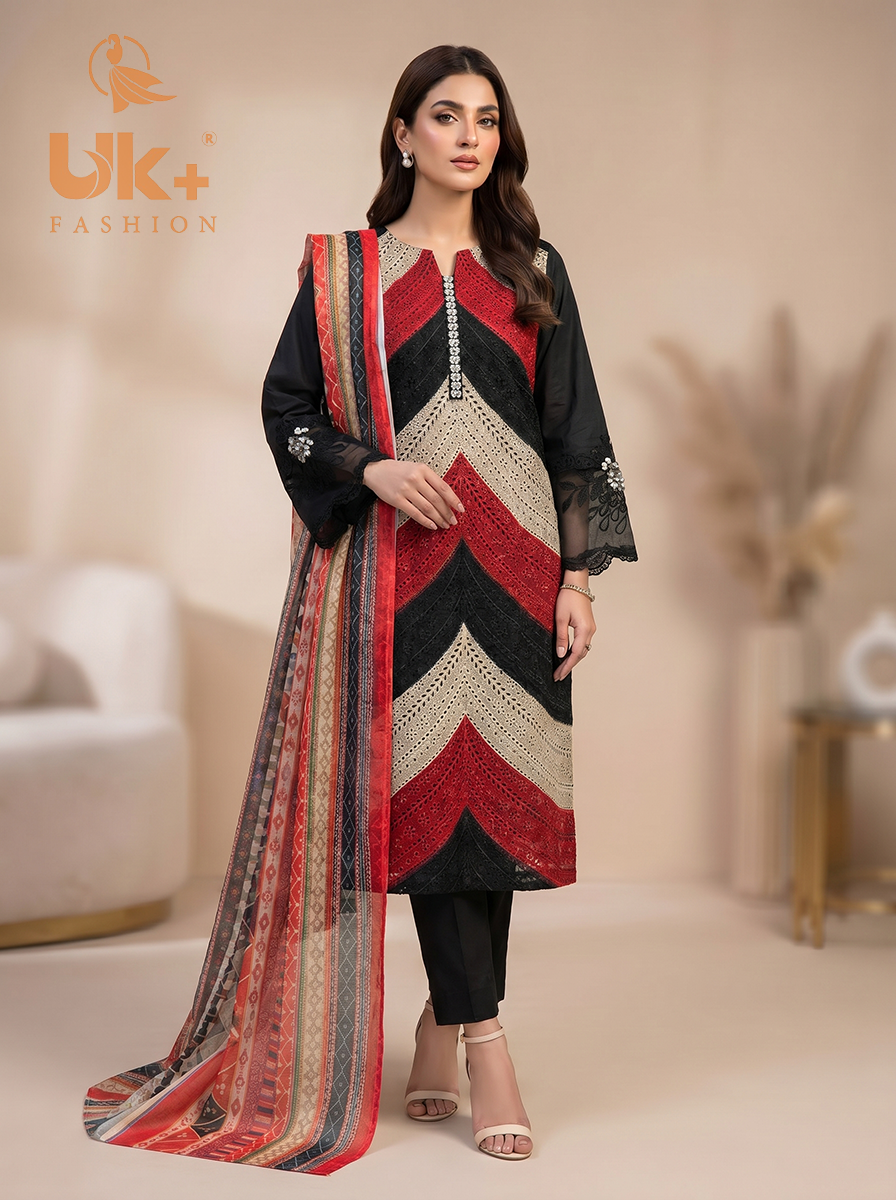 3Pc Embroidered Cotton Shirt, Trouser, Dupatta