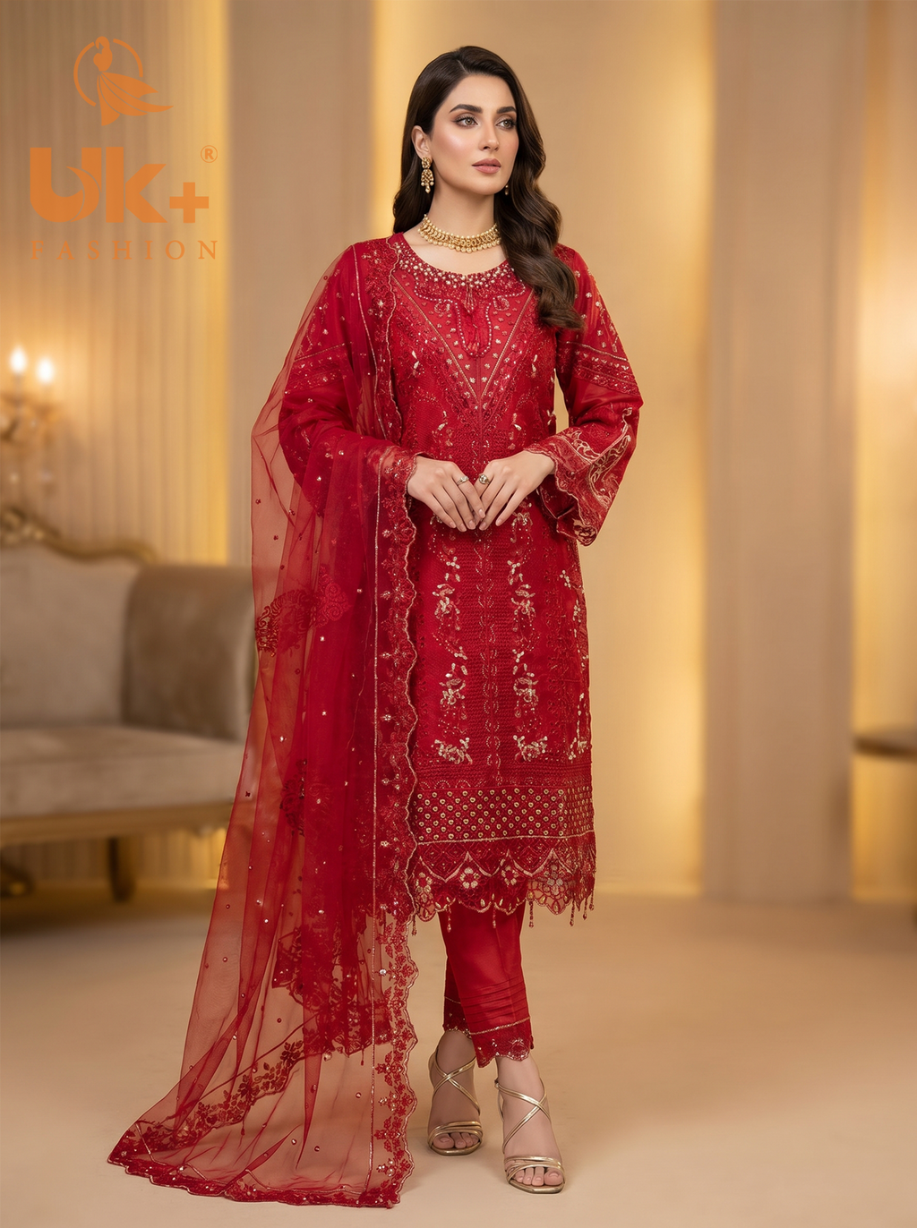 3Pc Embroidered Organza shirt, shalwar & Dupatta