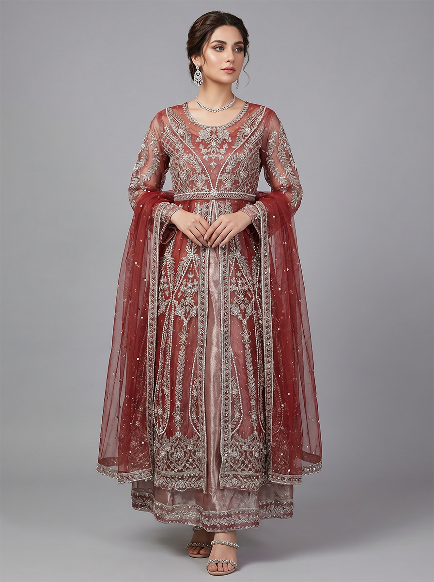 Bridal organza cancan maxi,dupatta