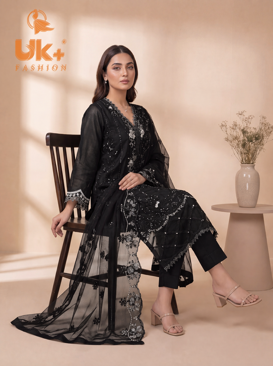 3Pc Embroidered Organza shirt, shalwar & Dupatta