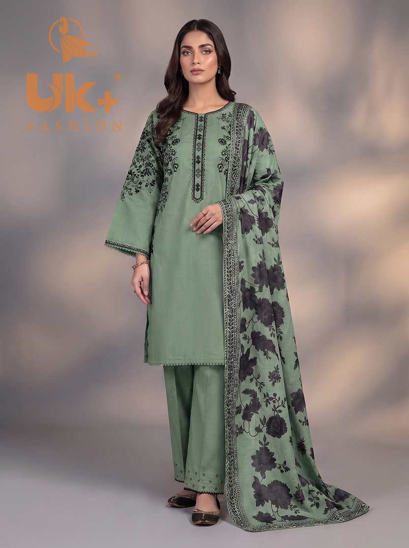 3Pc Embroidered Cotton Shirt, Trouser, Dupatta