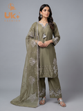 3Pc Embroidered Kataan Silk, Shirt, plazo & Dupatta
