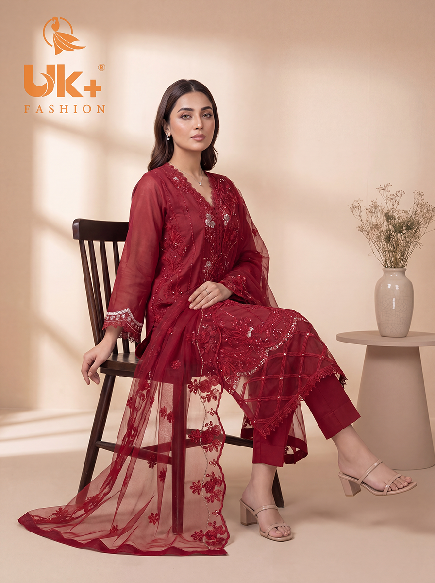 3Pc Embroidered Organza shirt, shalwar & Dupatta