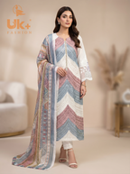3Pc Embroidered Cotton Shirt, Trouser, Dupatta