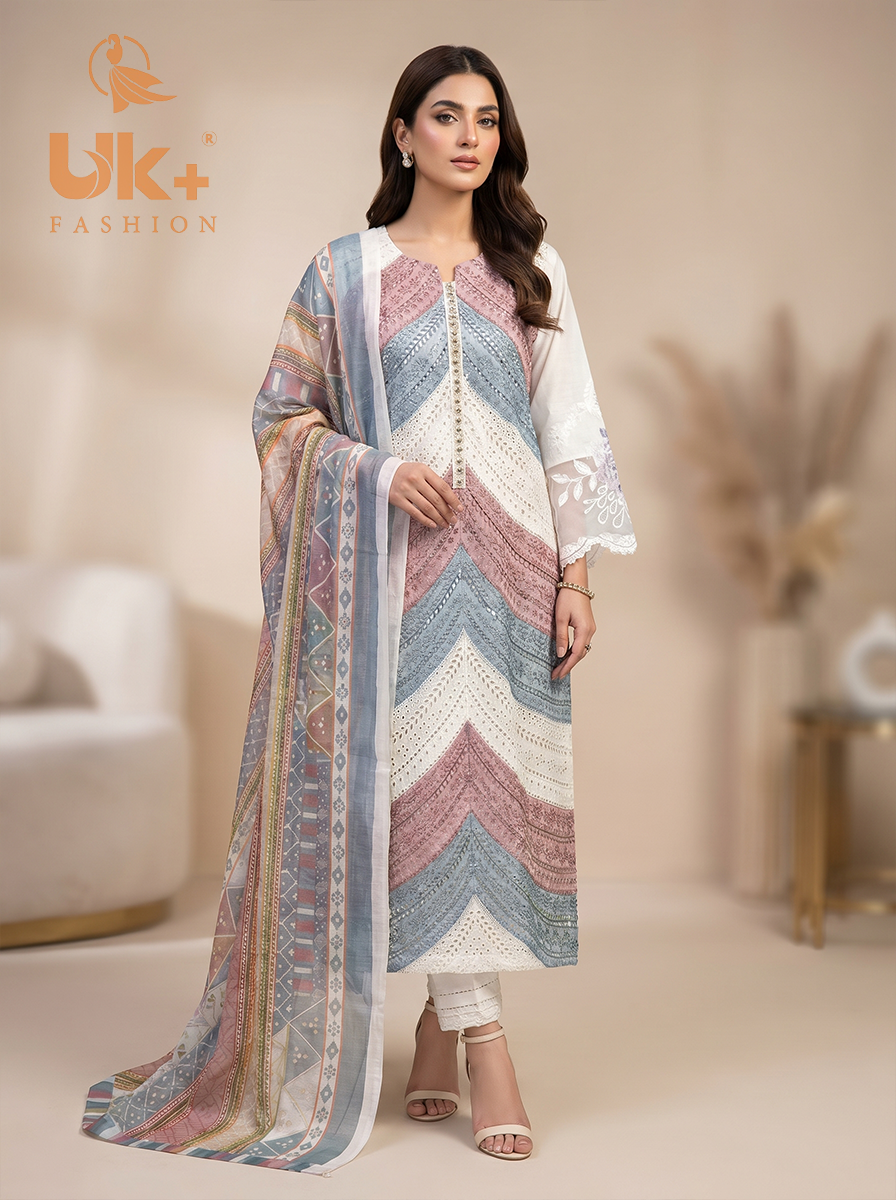 3Pc Embroidered Cotton Shirt, Trouser, Dupatta