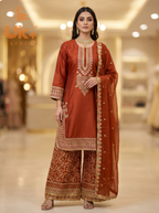 3Pc Embroidered Silk shirt, Plazo & Dupatta