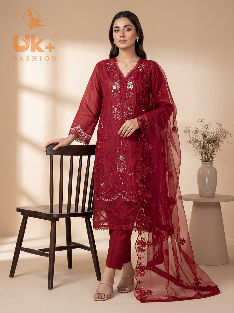 3Pc Embroidered Organza shirt, shalwar & Dupatta