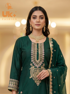 3Pc Embroidered Silk shirt, Plazo & Dupatta
