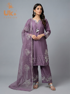 3Pc Embroidered Kataan Silk, Shirt, plazo & Dupatta