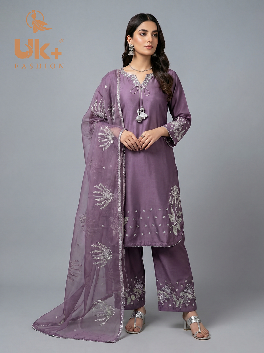 3Pc Embroidered Kataan Silk, Shirt, plazo & Dupatta