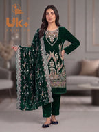 3Pc Velvet Un-Stitch, shirt, shalwar & Dupatta