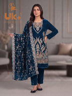3Pc Velvet Un-Stitch, shirt, shalwar & Dupatta
