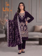 3Pc Velvet Un-Stitch, shirt, shalwar & Dupatta