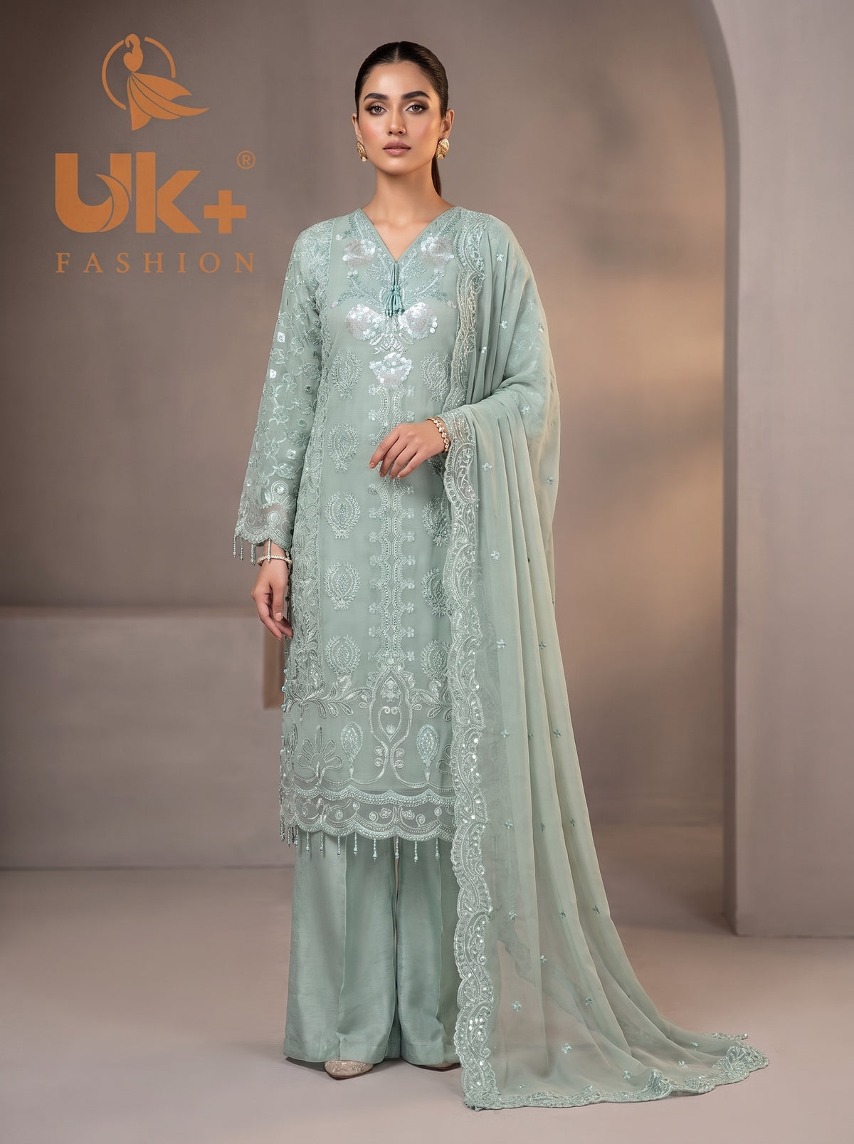 3Pc Embroidered Chiffon Shirt, shalwar, Dupatta