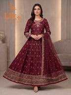 3Pc Embroidered silk Afghani frock , shalwar & Dupatta