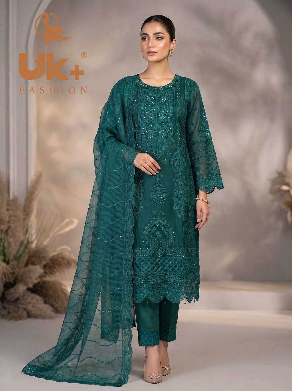 3Pc Embroidered Organza shirt, shalwar & Dupatta