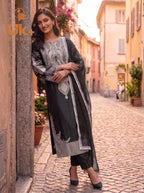3Pc Embroided Shamoz Silk Shirt, Shalwar, Dupatta