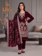 3Pc Velvet Un-Stitch, shirt, shalwar & Dupatta