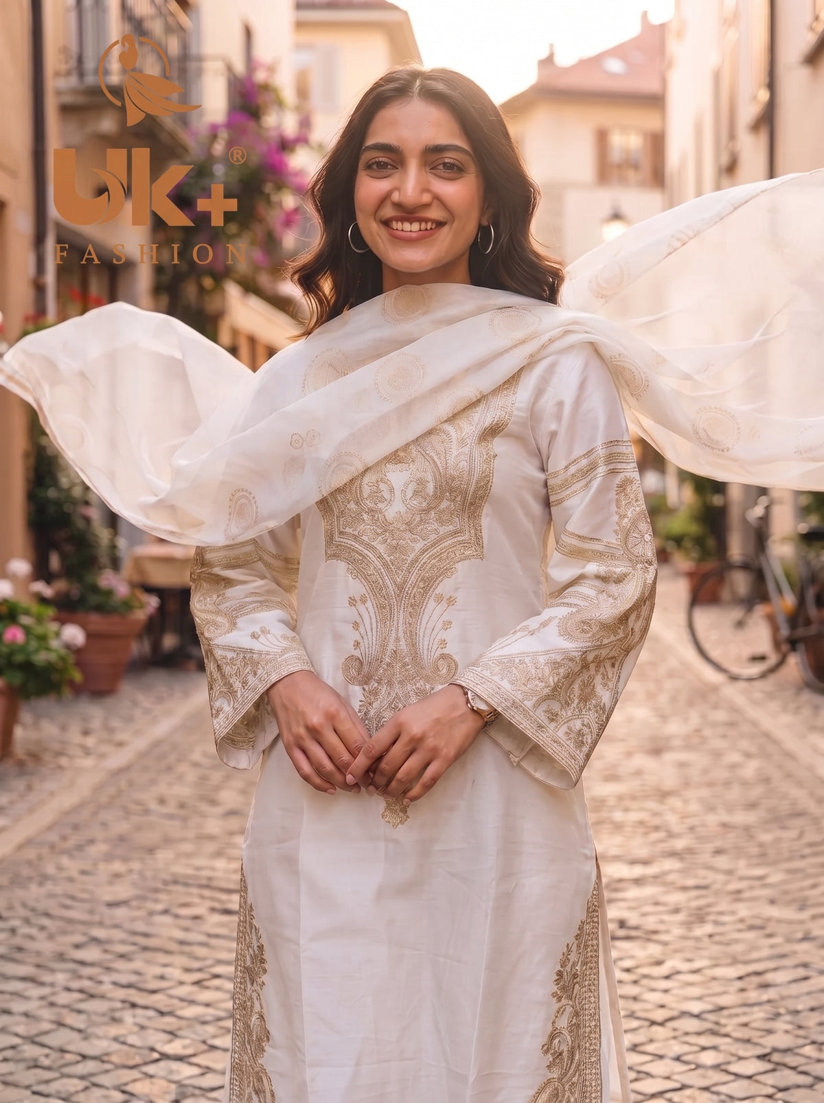 3Pc Embroided Shamoz Silk Shirt, Shalwar, Dupatta