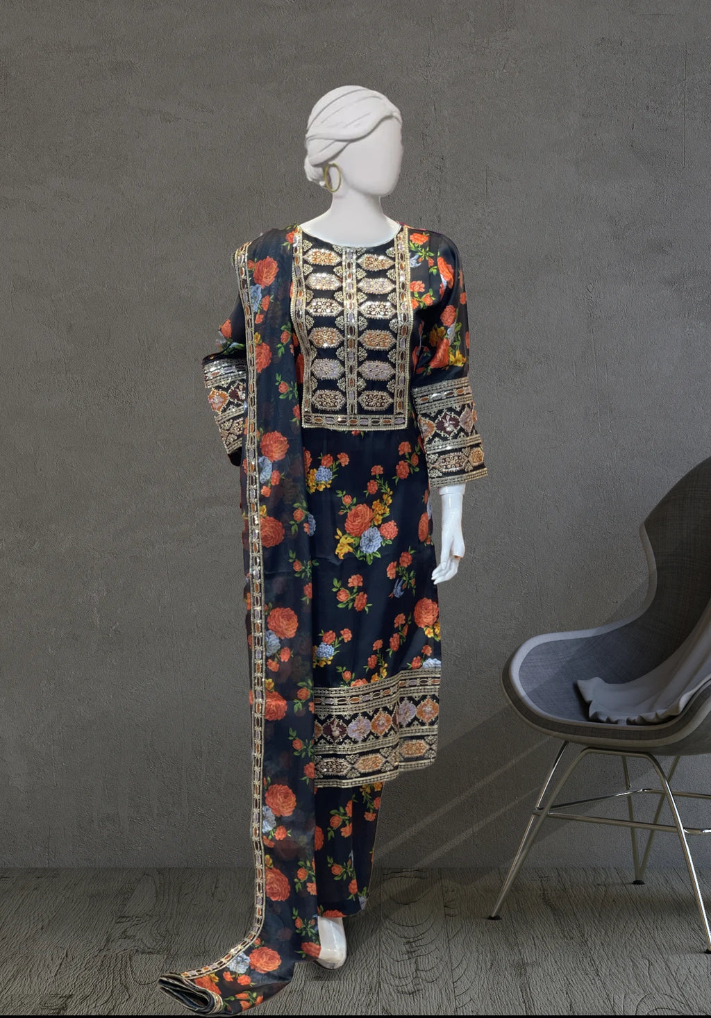 Black 3pc Russian Silk Dress