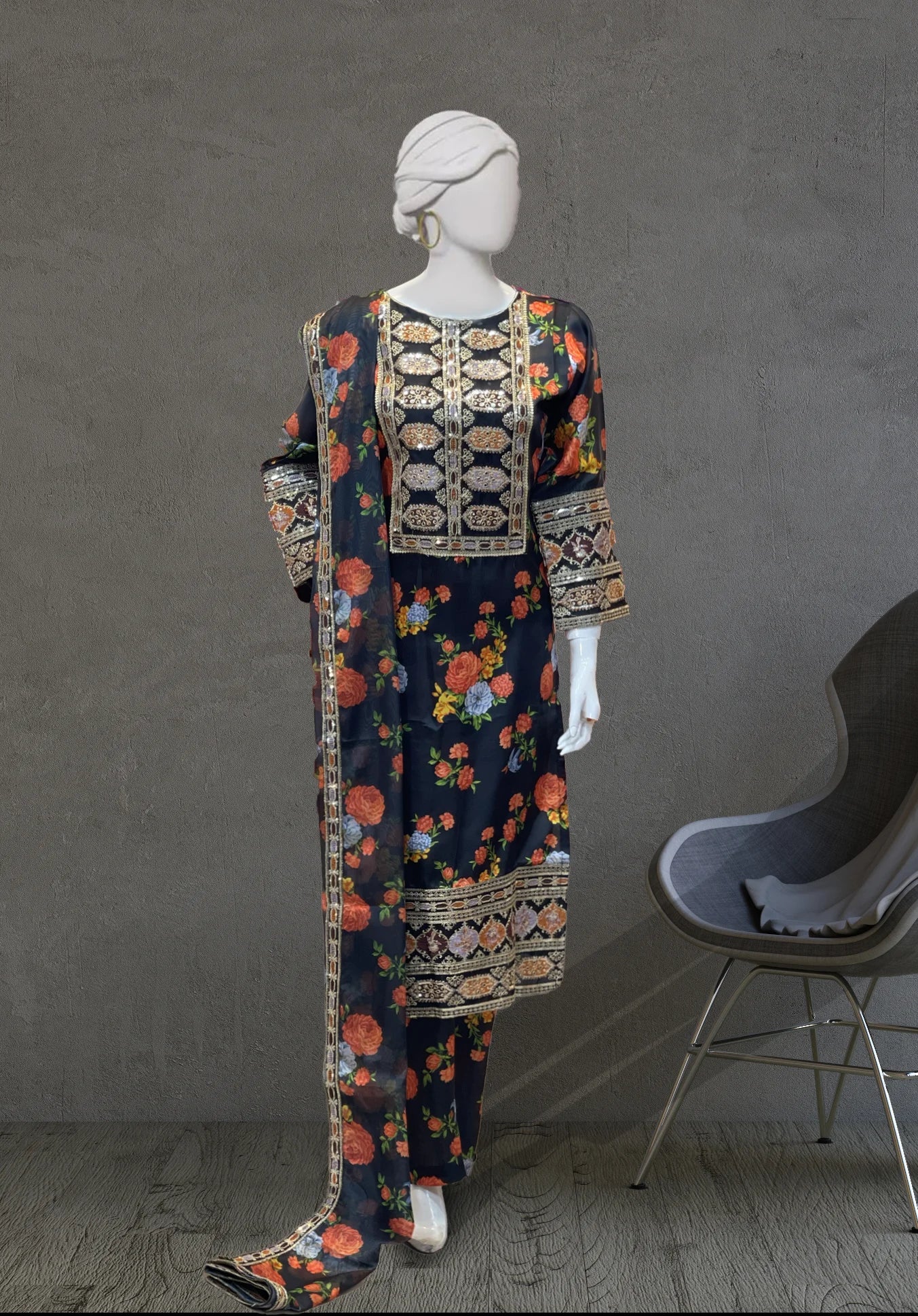 Black 3pc Russian Silk Dress