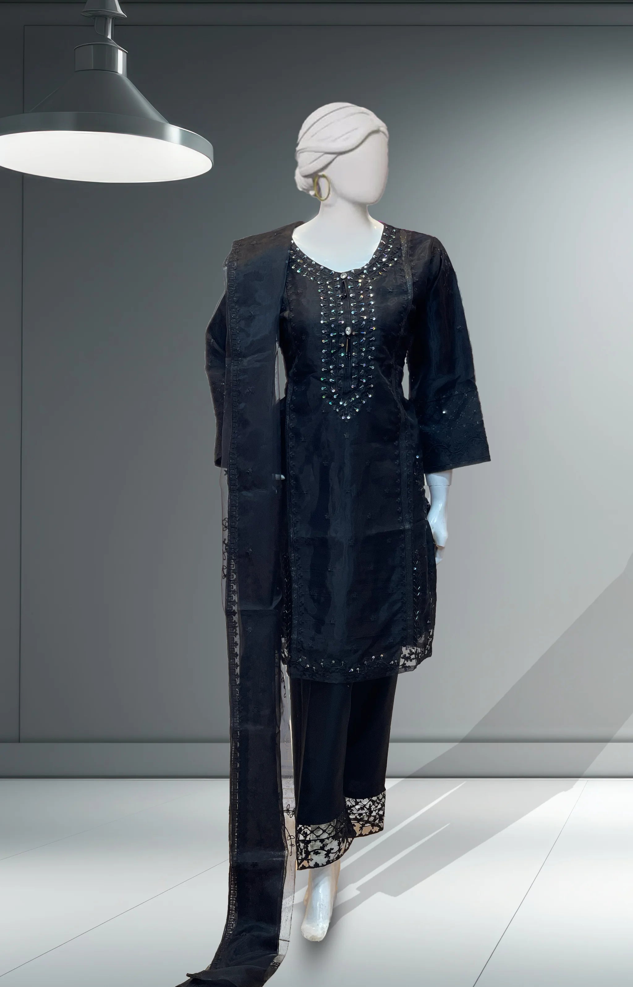 White 3Pc Organza Suit