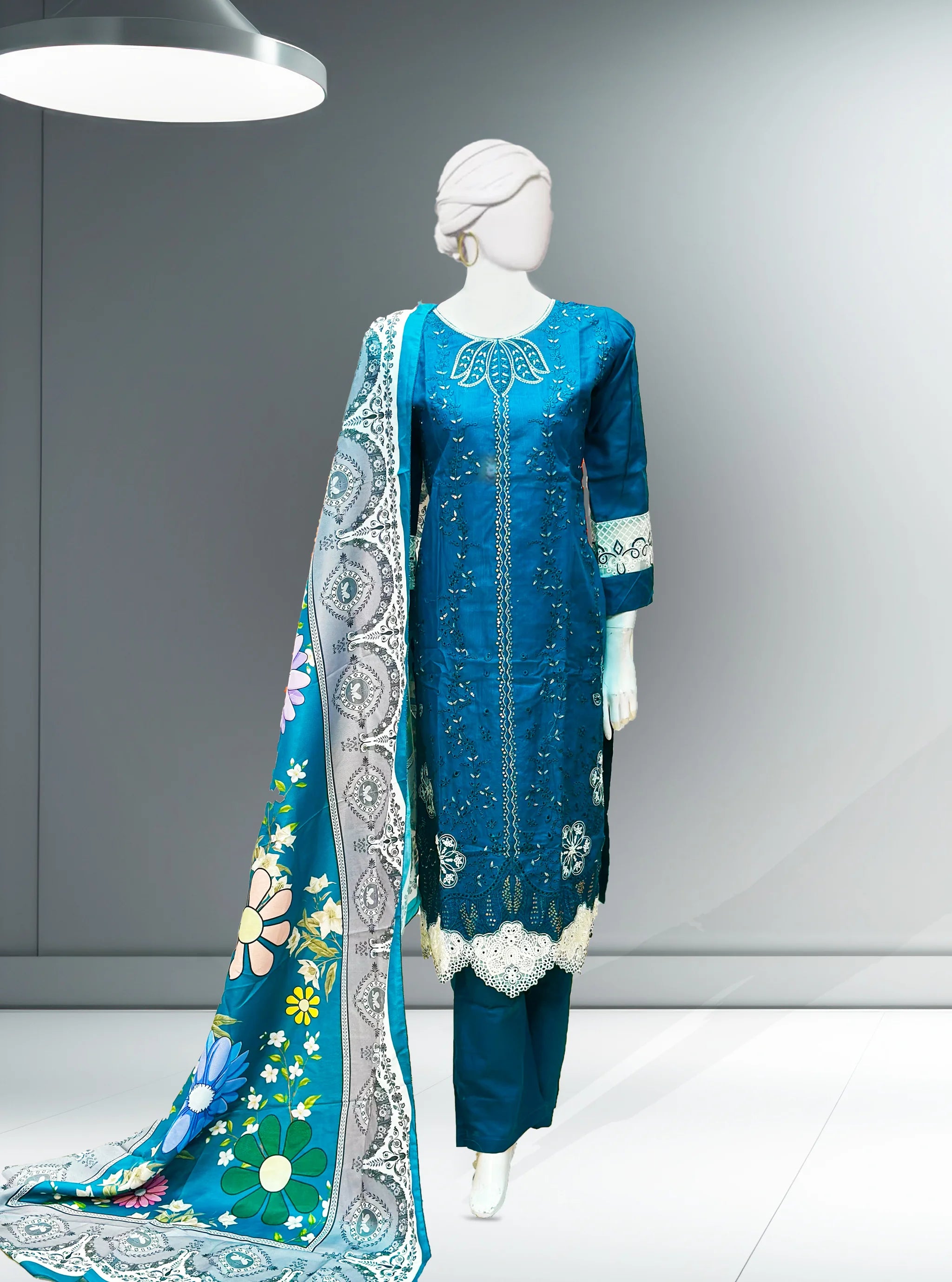 Blue 3pc Khaddar Dress