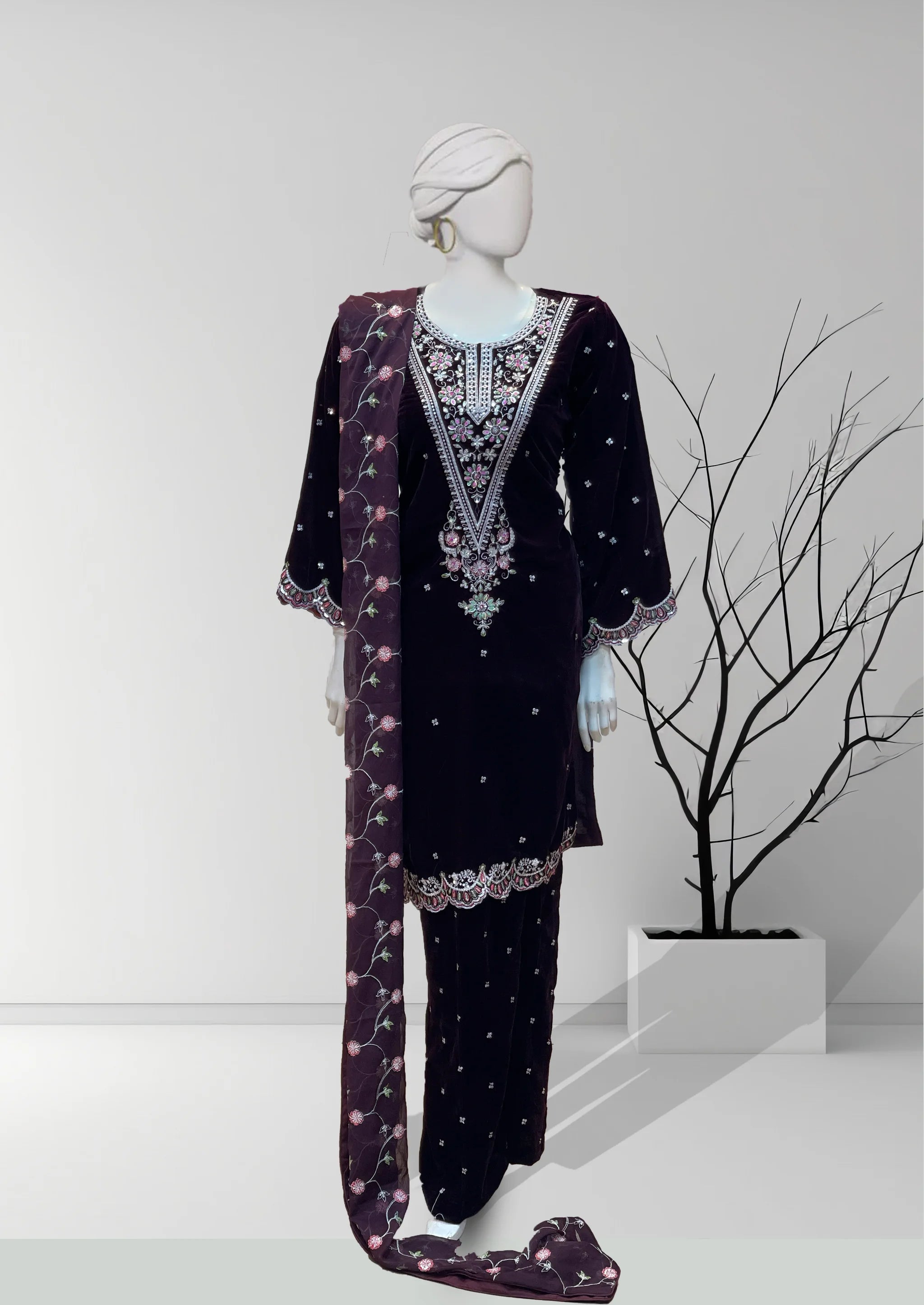 Dark Blue 3pc Velvet Dress
