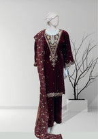 Dark Blue 3pc Velvet Dress