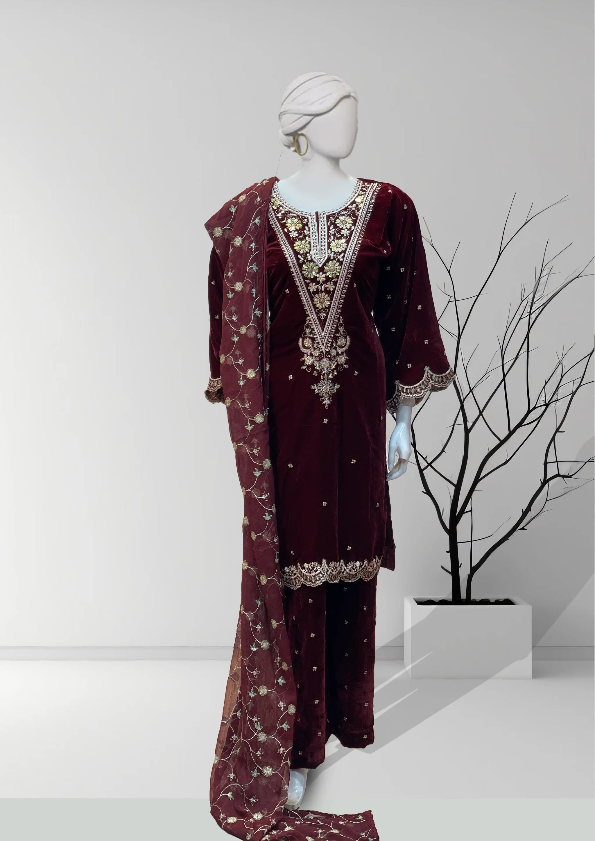 Dark Blue 3pc Velvet Dress