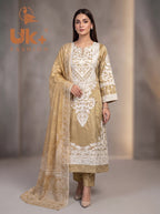 3Pc Embroidered Kattan Silk Long Shirt, Shalwar, Dupatta