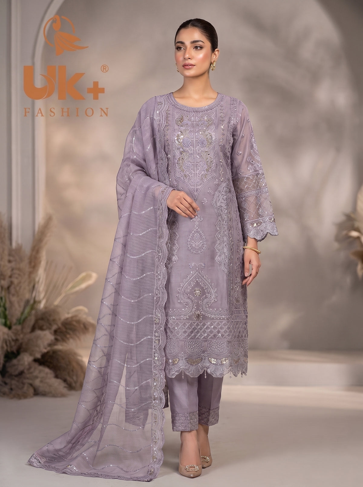 3Pc Embroidered Organza shirt, shalwar & Dupatta