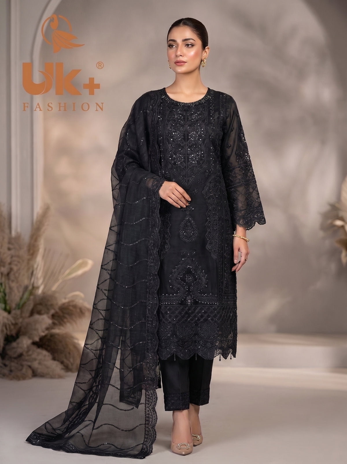 3Pc Embroidered Organza shirt, shalwar & Dupatta