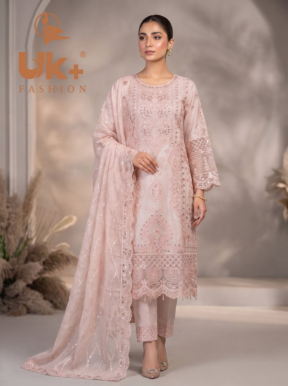 3Pc Embroidered Organza shirt, shalwar & Dupatta