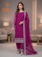 3Pc Embroided Chiffon Shirt, Trouser, Dupatta