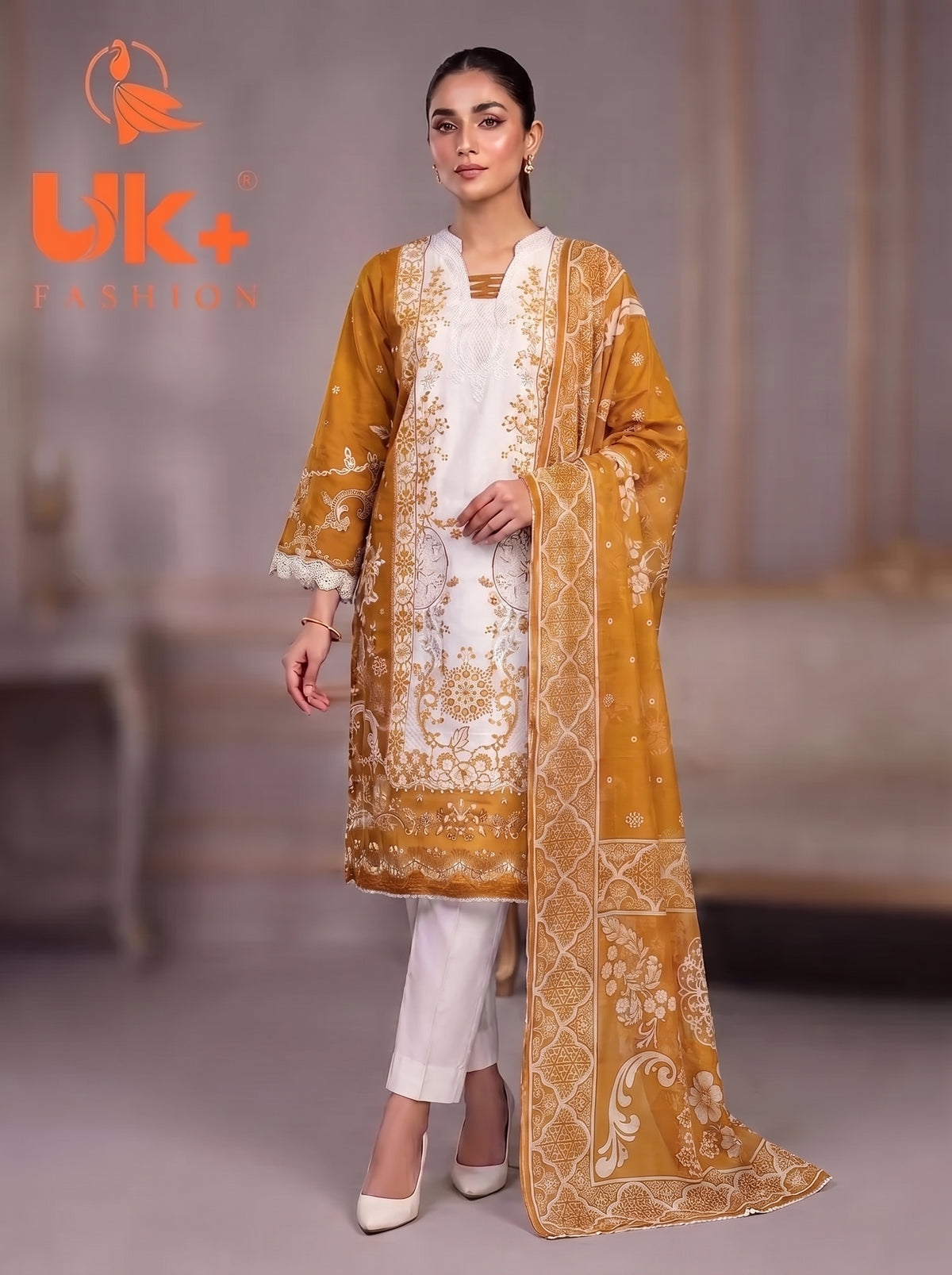 3Pc Embroidered Cotton Shirt, Trouser, Dupatta
