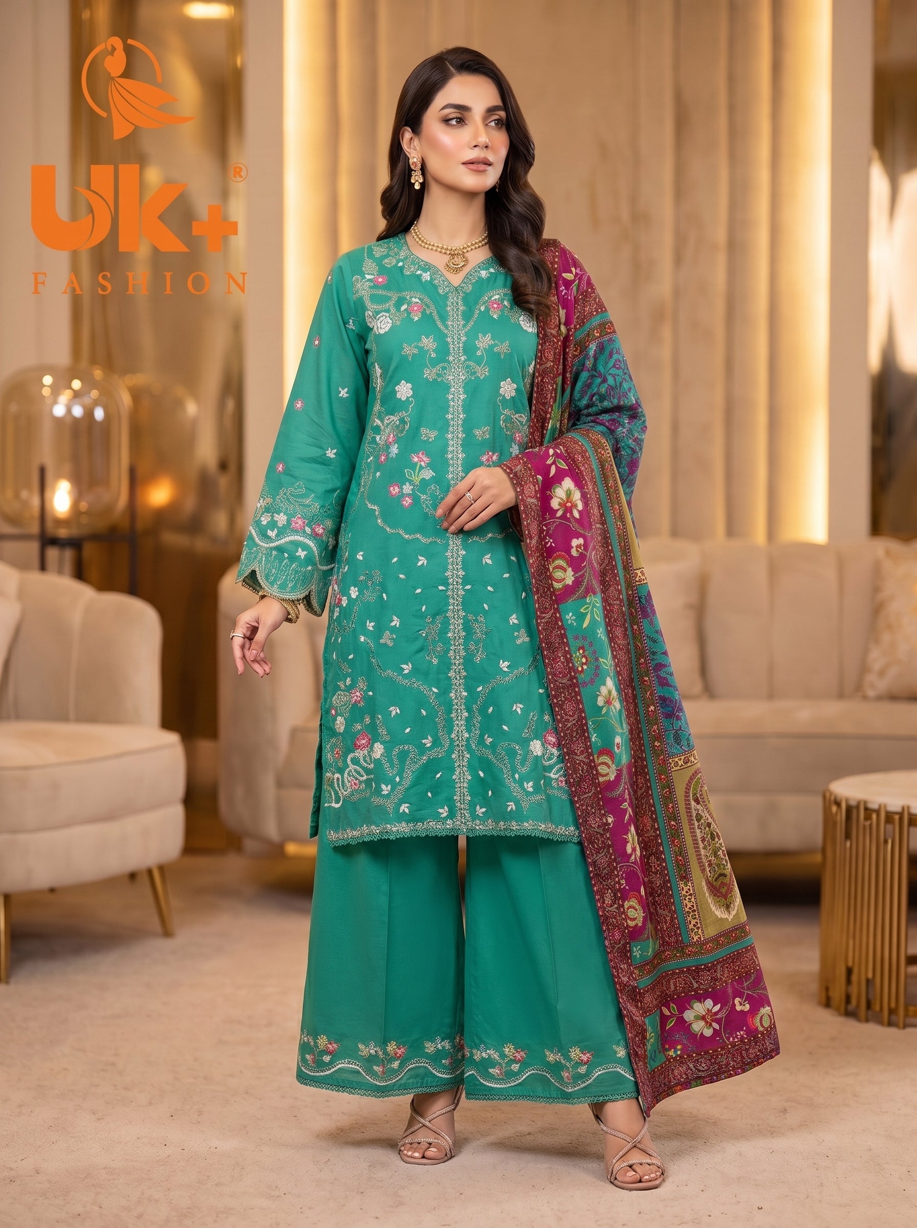 3pc pure lawn shirt, Plazo, dupatta