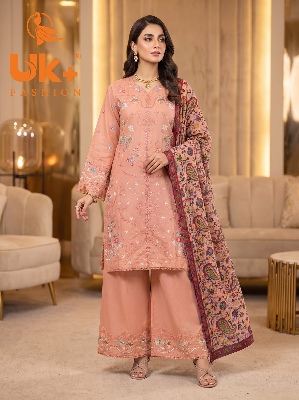3pc pure lawn shirt, Plazo, dupatta
