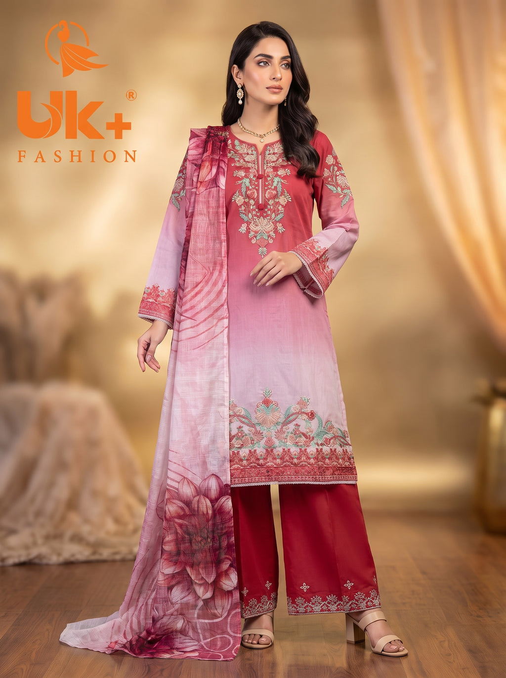 3pc pure lawn shirt, Plazo, dupatta