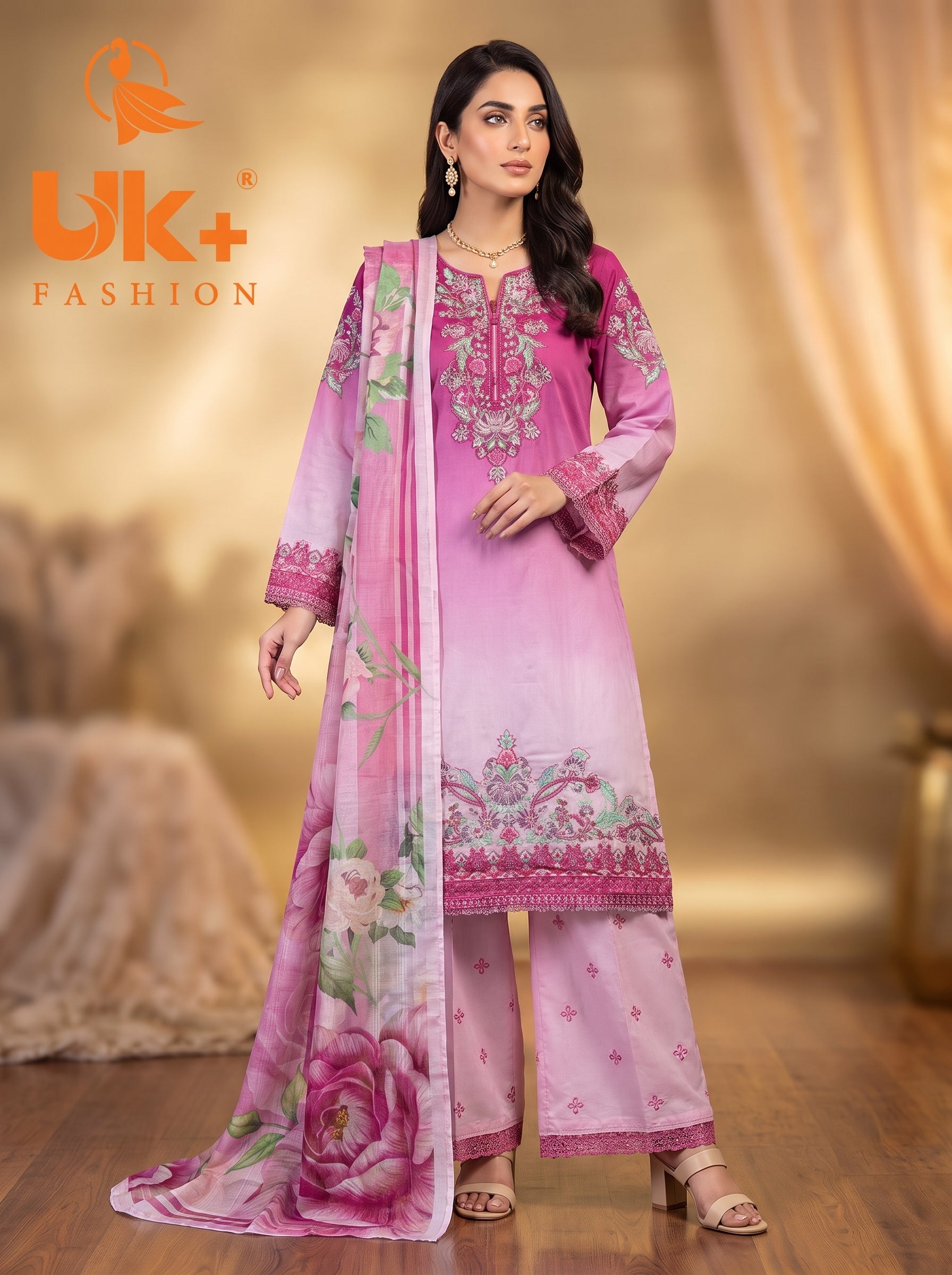 3pc pure lawn shirt, Plazo, dupatta