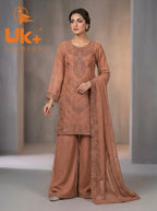 3Pc Embroided Chiffon Shirt, Plazo, Dupatta