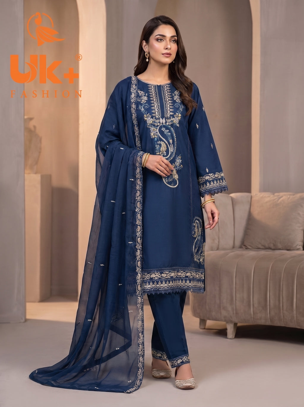 3Pc Embroidered Cotton Shirt, Trouser, Dupatta