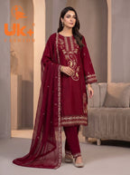 3Pc Embroidered Cotton Shirt, Trouser, Dupatta