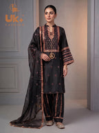 3Pc Embroided kataan Silk Shirt, Plazo, Dupatta