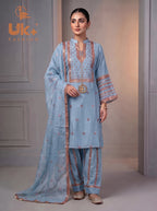 3Pc Embroided kataan Silk Shirt, Plazo, Dupatta