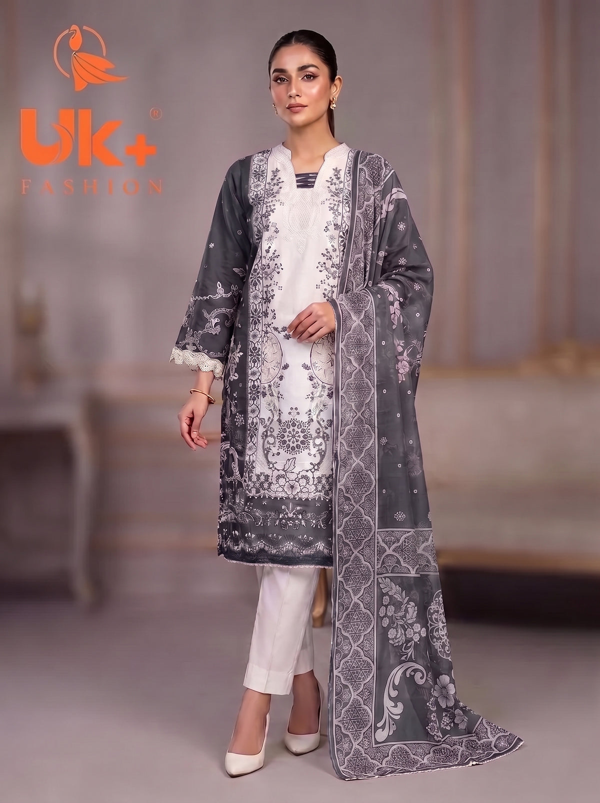 3Pc Embroidered Cotton Shirt, Trouser, Dupatta