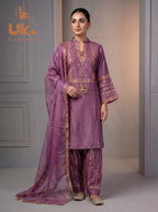 3Pc Embroided kataan Silk Shirt, Plazo, Dupatta